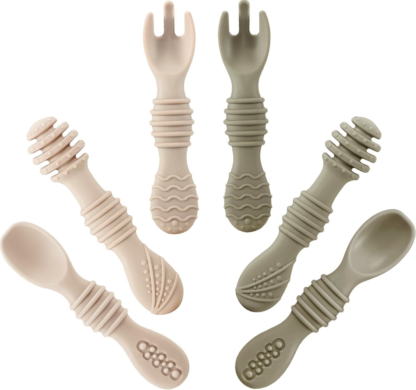 Conjunto de 6 colheres e garfos de silicone para alimentação de bebês | Utensílios de silicone sem BPA para a primeira fase da alimentação independente, para bebês a partir de 6 meses de idade.