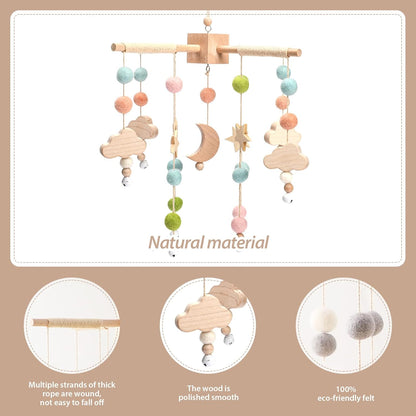 Let's Make Bolas móviles de Madera y Forro Polar para bebés, Campanas de Viento, Campanas para Hamacas de guardería, Regalos para recién Nacidos para niñas o niños (Luna Azul)