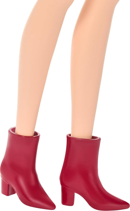Barbie Boneca Fashionistas nº 246 com cabelo preto, vestido tomara que caia rosa com estampa de leopardo e acessórios como colar e botas, JJN59