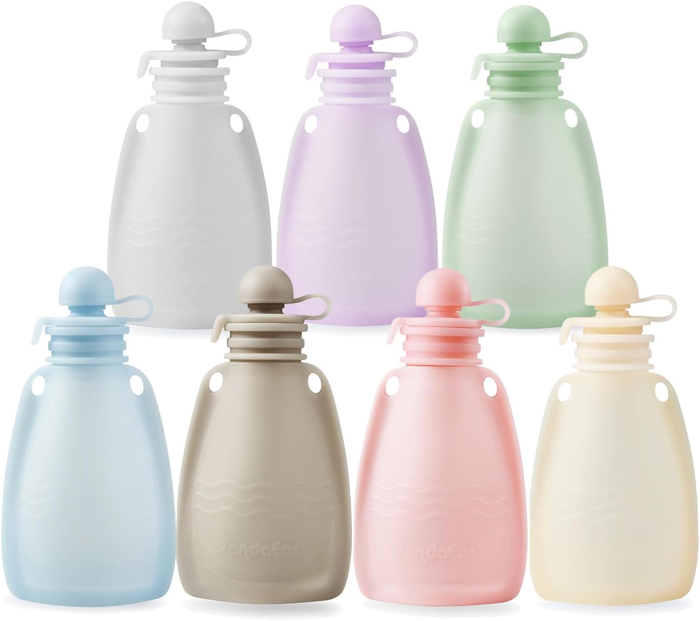 PandaEar Conjunto de 7 saquinhos de silicone reutilizáveis para papinha , ideais para bebês e crianças pequenas. Feitos de silicone livre de BPA, cada saquinho tem capacidade para 142 g (5 oz).