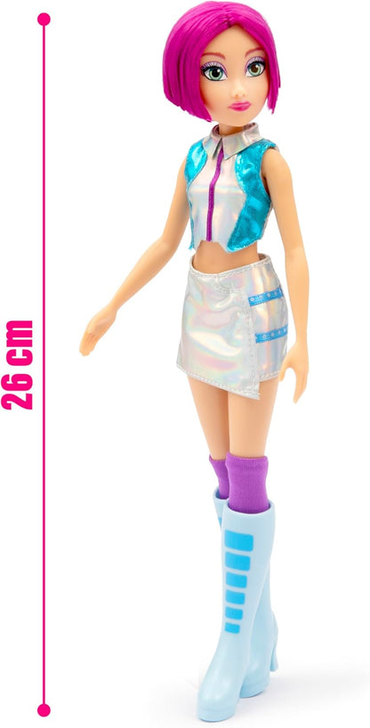 Winx Iconic Boneca – Tecna com Roupa Característica e Articulações – Boneca Fashion Clássica de 27cm com Cabelo Roxo e Saia Prateada – Brinquedo Oficial do Clube Winx para Meninas – Brincadeira Mágica de Aventura – A partir de 4 Anos