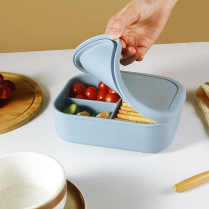 PandaEar Lancheira Bento de Silicone para Crianças, 3 Compartimentos, À Prova de Vazamentos e Livre de BPA, Pode Ser Usada no Micro-ondas e na Lava-louças (Azul)