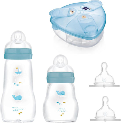 MAM Feel Good Mamadeira de vidro de 260 ml com bico tamanho 1 e 2 de 0 seg+