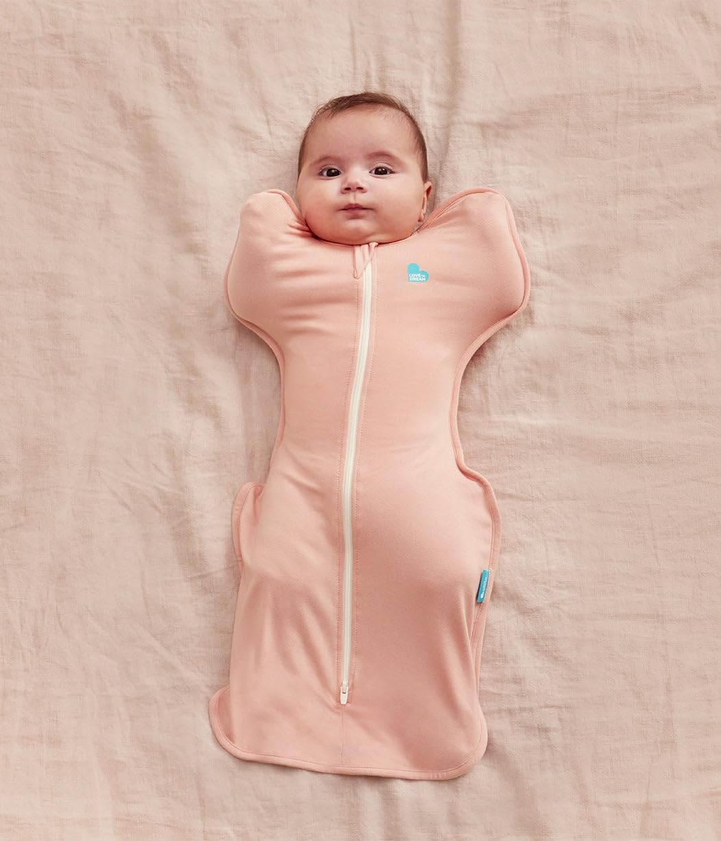 Love To Dream™ Swaddle UP™, Médio 3,5–6 kg – Rosa | Ajuste perfeito, promove uma rotina de sono saudável | 0,2 Tog Ideal para primavera e verão (24–27 °C) | Algodão lavável à máquina com zíper duplo