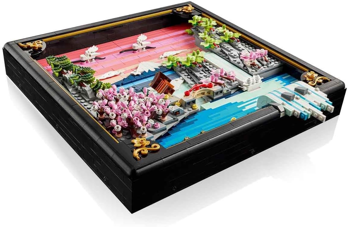 LEGO Art Paisagem de Cerejeiras Japonesas em Flor - Kit de Modelo em Miniatura DIY para Adultos - Arte de Parede 3D em Moldura Caixa com Monte Fuji, Sakura e Cachoeira Texturizada - Ideia de Presente - 31218