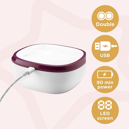 Tommee Tippee Made for MeExtractor de leche eléctrico doble, silencioso y ligero, recargable por USB, unidad portátil con modos de masaje y exprés