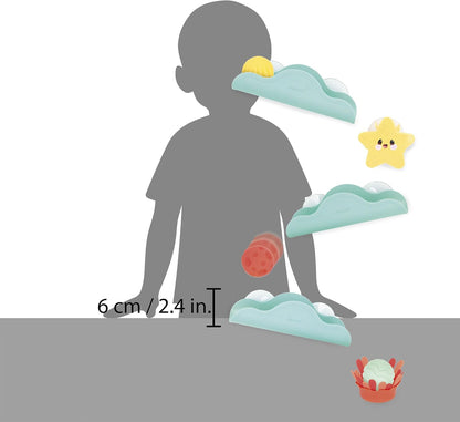 Janod - Circuito de Banho com Ventosa, Bolas e Elementos Giratórios - Brinquedo de Palha de Trigo - Coordenação Motora Fina - A partir de 12 meses - J04732