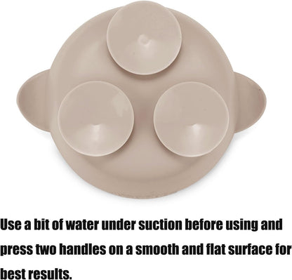 PandaEar Conjunto de 3 Tigelas com Ventosa para Bebê com 3 Colheres, Tigela de Silicone Fixa para Alimentos, Suprimentos para Introdução Alimentar para Bebês e Crianças Pequenas, Livre de BPA (Marrom Linho Bege)