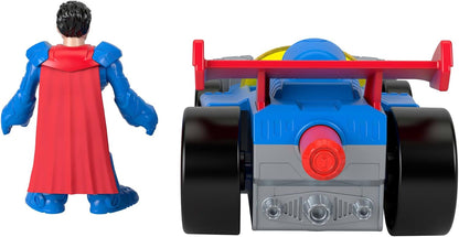Fisher-Price Imaginext DC Super Friends Metal Force Supermobile - Carrinho de Brinquedo, Figura de Ação do Superman de 7,6 cm e Conjunto de Acessórios, Inclui Lançador e 2 Discos, JFJ69