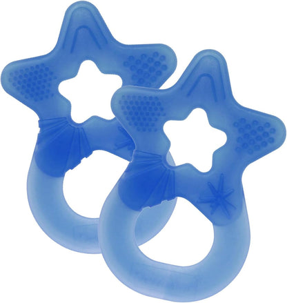 Dentistar Star Teether Pacote de 2, brinquedo de dentição para bebês com mais de 3 meses, anel de dentição de bebê de silicone macio para alívio da dor nos dentes e gengivas