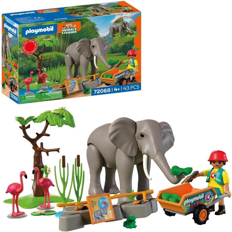 Playmobil | Animais e Amigos | Elefante com Tratador | Conjunto de Zoológico com 4 Animais e Acessórios de Recinto, Para crianças a partir de 4 anos, 72068