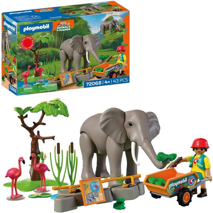 Playmobil | Animais e Amigos | Elefante com Tratador | Conjunto de Zoológico com 4 Animais e Acessórios de Recinto, Para crianças a partir de 4 anos, 72068