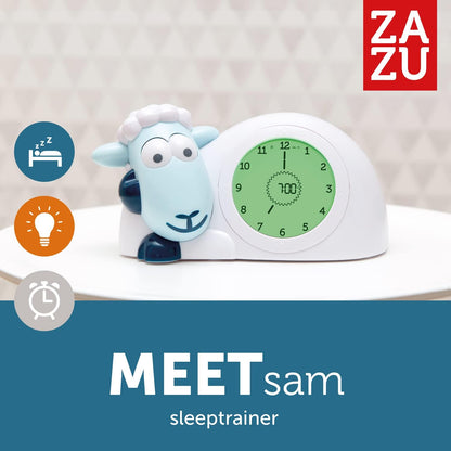 ZAZU Relógio Sam the Lamb - Relógio para treinamento de sono e luz noturna para crianças | Despertador iluminado | Ajuda a ensinar seu filho quando acordar com indicadores visuais | Brilho Ajustável | Desligamento automático