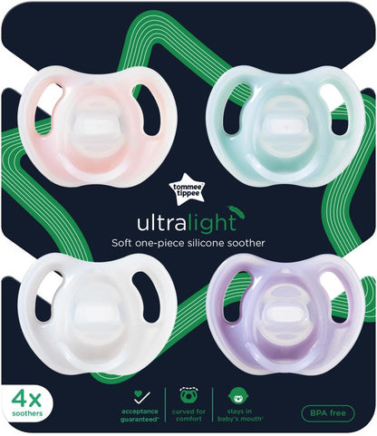 Tommee Tippee Chupetas ultraleves, 0-6 meses, 4 pacotes de silicone de uma peça, polipropileno, manequins multi sem BPA