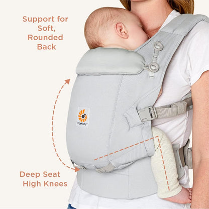 Ergobaby Transportador Adapt para recém-nascido, desde o nascimento, 3 posições, algodão de toque macio, posição ergonômica para transporte do bebê na frente para dentro e nas costas, preto ônix