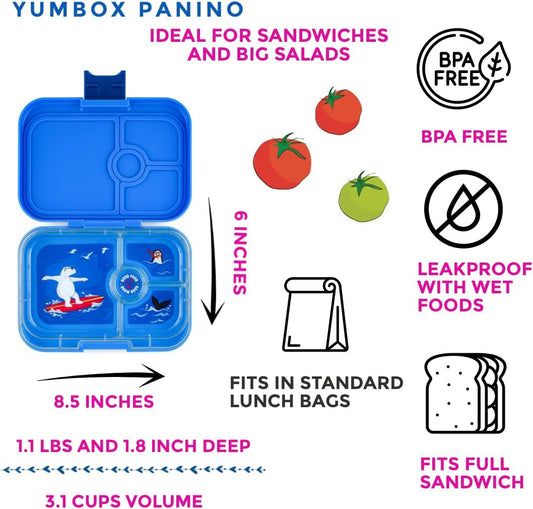 Yumbox Panino Fiambrera Bento a prueba de fugas para niños y adultos (azul surf (bandeja de oso polar))