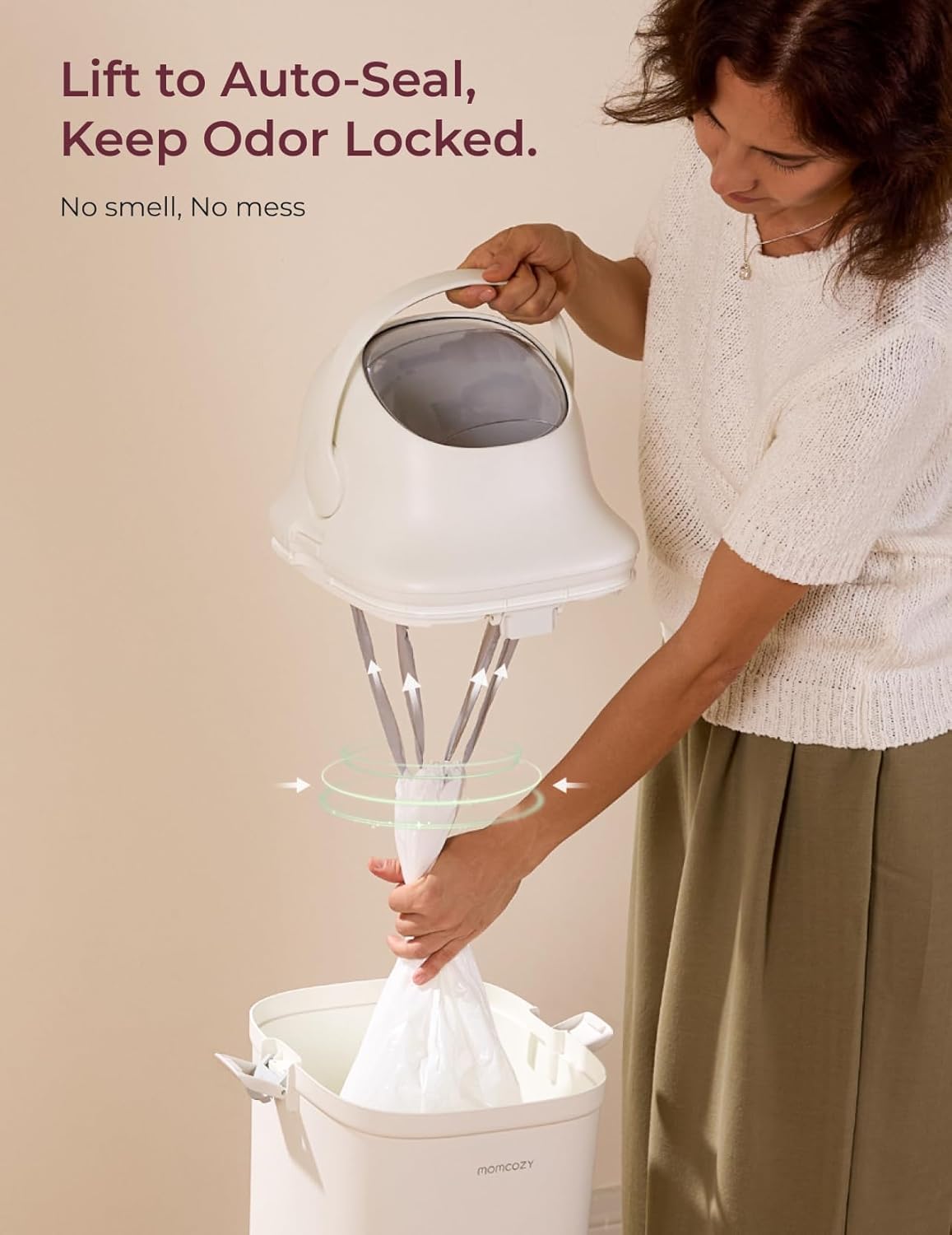 Momcozy Lixeira para fraldas com controle de odores de vedação tripla – compatível com sacos de lixo comuns