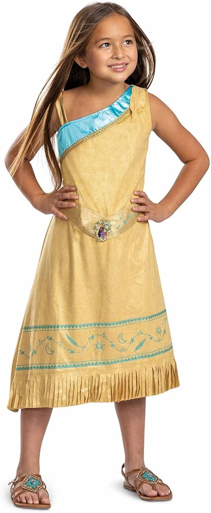 DISGUISE Traje oficial de luxo Pocahontas da Disney para crianças, traje de princesa nativa americana para crianças disponíveis nos tamanhos S e M