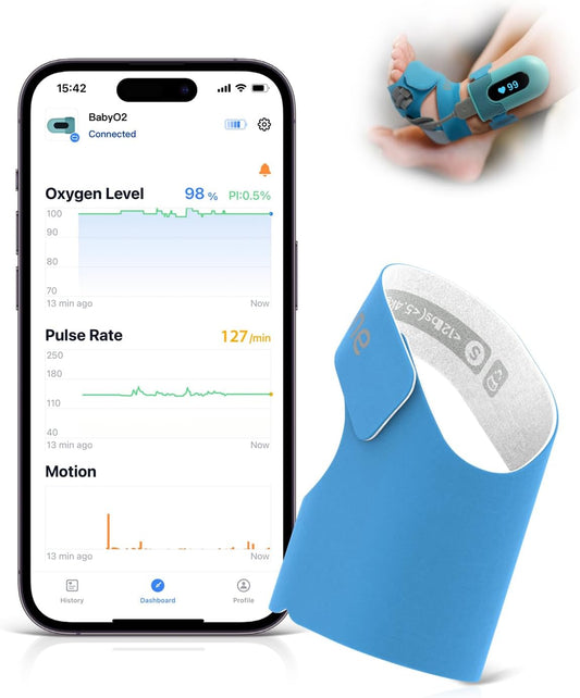 Babytone Oxímetro de pulso para bebês, meia inteligente para bebês com monitoramento de nível de oxigênio, frequência cardíaca e movimento, monitor de pés infantil vestível com aplicativo Bluetooth para recém-nascidos de 0 a 36 meses