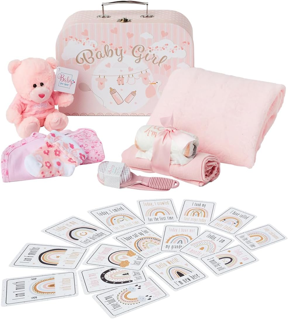 Presentes personalizados para bebês - Caixa de lembranças unissex inclui itens essenciais para bebês recém-nascidos, ursinho de pelúcia, itens essenciais para recém-nascidos e presentes para bebês