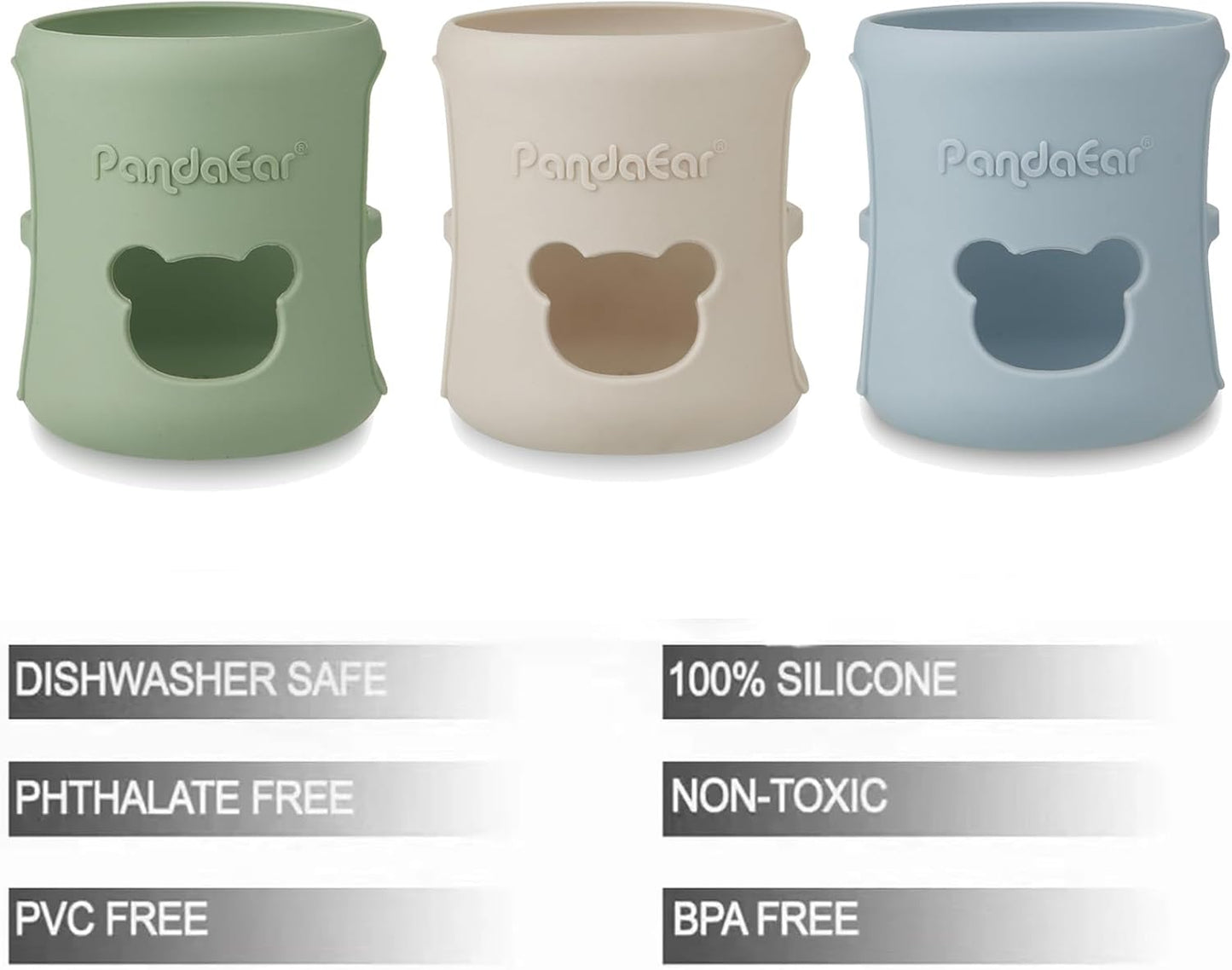 PandaEar Kit com 3 capas de silicone para mamadeiras de vidro Philips Avent Natural de 120ml (4 oz). Resistentes a quebras, inquebráveis e ao calor, livres de BPA e compatíveis com mamadeiras de vidro Avent de 120ml (4 oz).