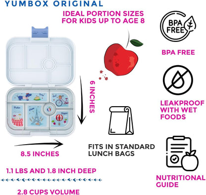 yumbox Recipiente original de lancheira Bento à prova de vazamentos para crianças (cinza nebuloso (bandeja de Paris))