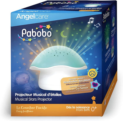 Pabobo by Angelcare - Projetor Noturno - Estrela Musical - Cogumelo - Sono Nômade - Luz Noturna - Bebê e Crianças - Canção de Ninar ou Ruído Branco - Sensor de Choro Opcional - Temporizador - Azul