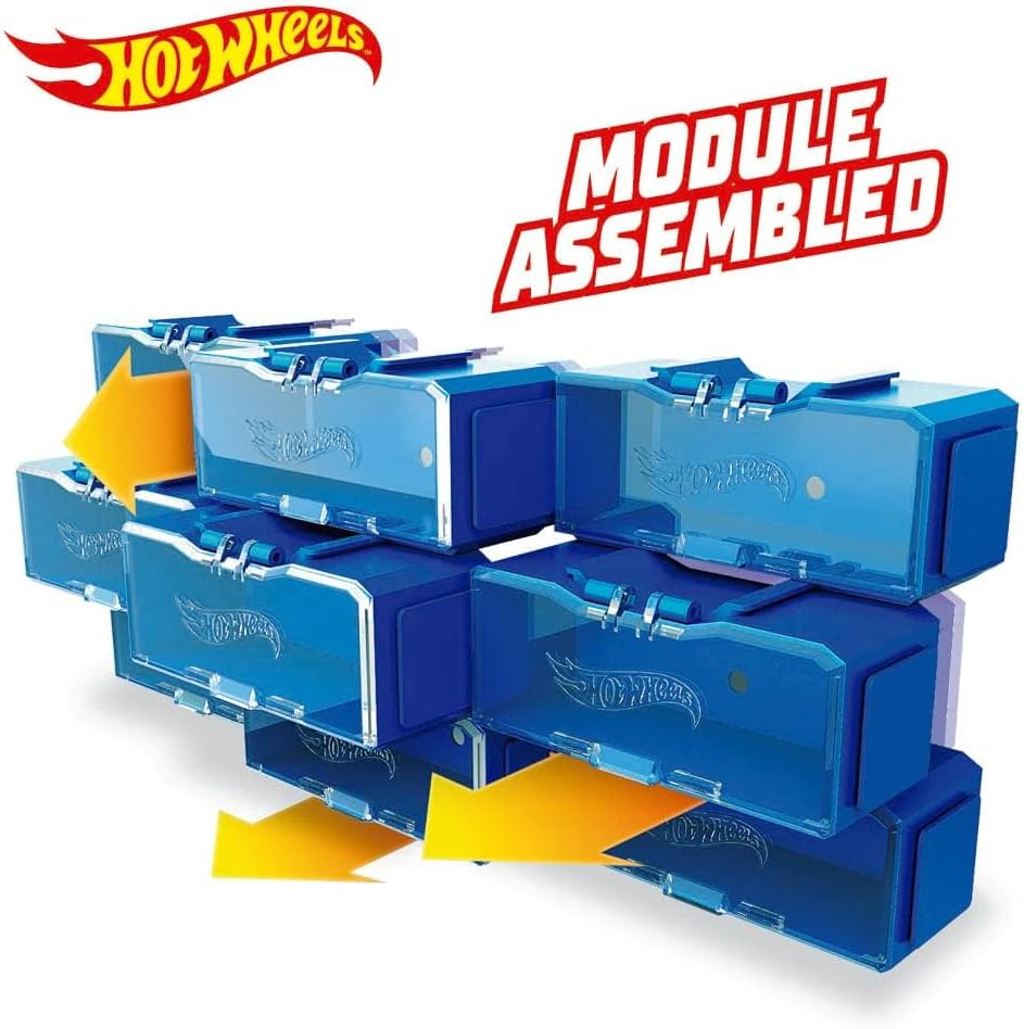 Hot Wheels Estojo para carrinhos Multibrick | Armazena até 28 carrinhos | Conecta-se às pistas | Brinque e construa, multicolorido (HWCC8C) - Inclui alça para transporte