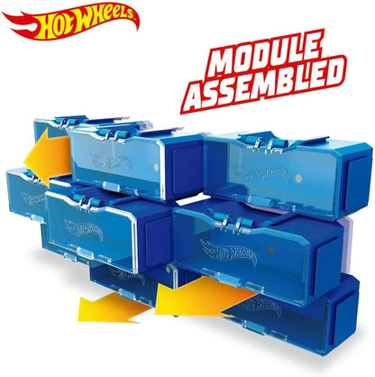 Hot Wheels Estojo para carrinhos Multibrick | Armazena até 28 carrinhos | Conecta-se às pistas | Brinque e construa, multicolorido (HWCC8C) - Inclui alça para transporte