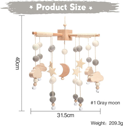 let's make Bolas móviles de madera y forro polar para bebés, campanas de viento, campanas para hamacas de guardería, regalos para recién nacidos para niñas o niños (luna gris)