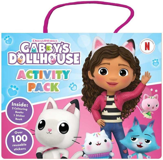 Anila's Gabby's Dollhouse Kit de atividades com livros de colorir, livro de adesivos, lápis de cor e 100 adesivos reutilizáveis. (Ideal para crianças de 3 a 8 anos).