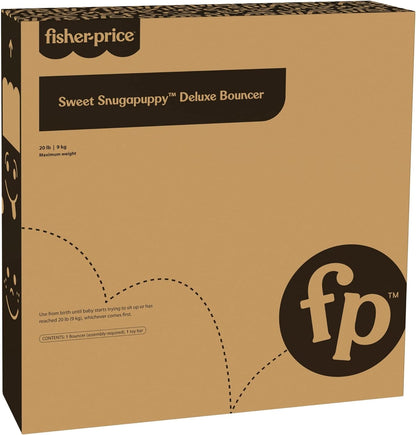 Fisher-Price Sweet Snugapuppy Hamaca de lujo, asiento portátil para bebé con móvil colgante, música y vibraciones relajantes