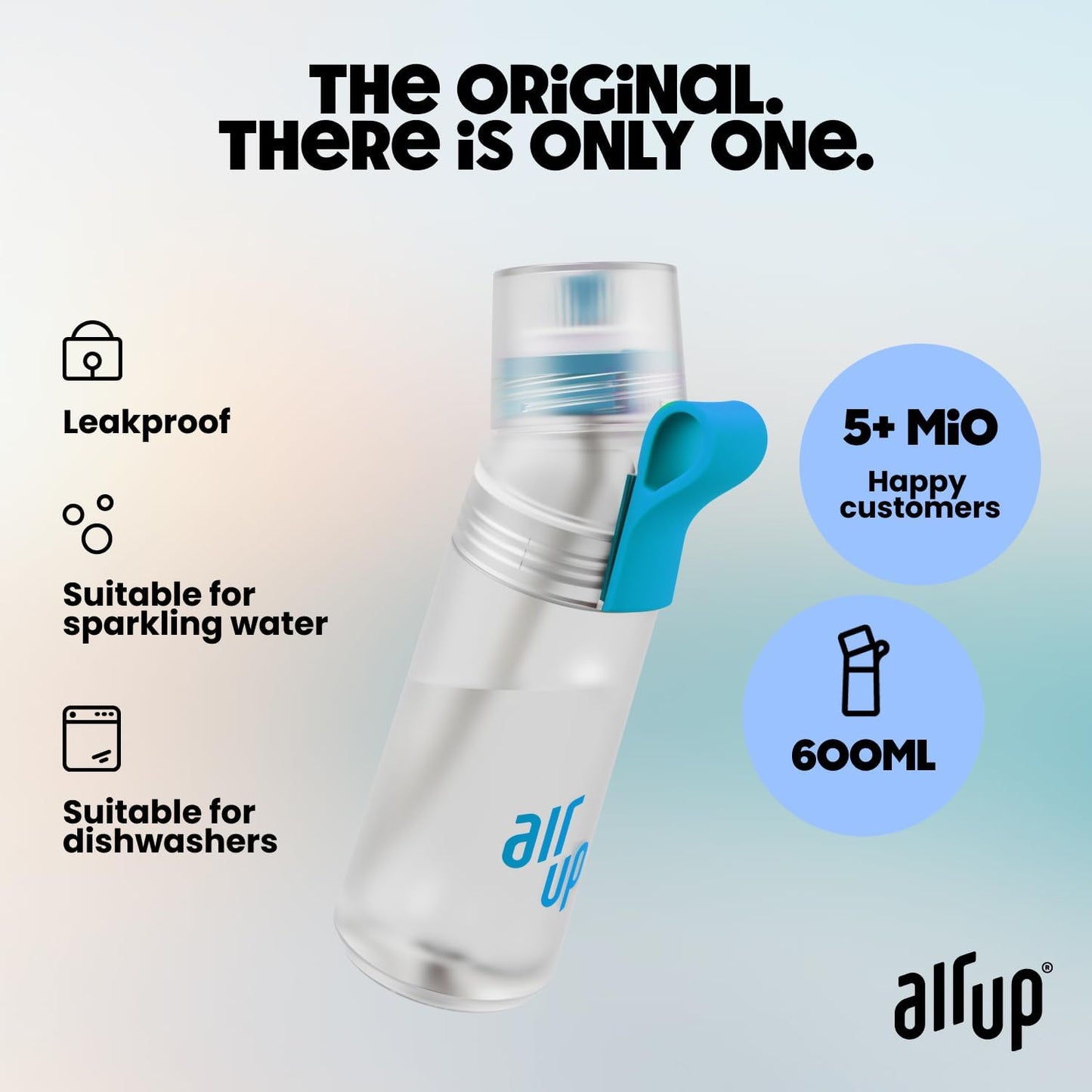 Garrafa de água AIR UP® Twist Pro, kit inicial original com cápsulas em 5 sabores | Garrafa de 600 ml com sabor sem açúcar | Pode ser lavada na máquina de lavar louça, livre de BPA | Na cor Azul Splash
