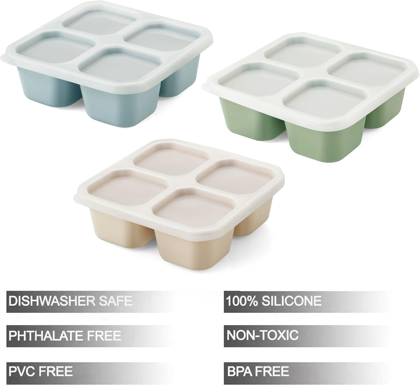 PandaEar Conjunto de 3 Lancheiras Bento, Caixas de Silicone com 4 Compartimentos para Lanches, Reutilizáveis e Divididas para Adultos, Crianças e Bebês, Ideais para Armazenar Alimentos na Escola, Trabalho e Viagens.