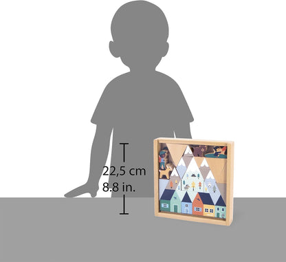 Janod - Conjunto de 34 cubos de madeira maciça - Tema Montanhas Nevadas - Complemento ideal para tapetes de carro - Brinquedo de construção - Desenvolve a imaginação - FSC Madeira