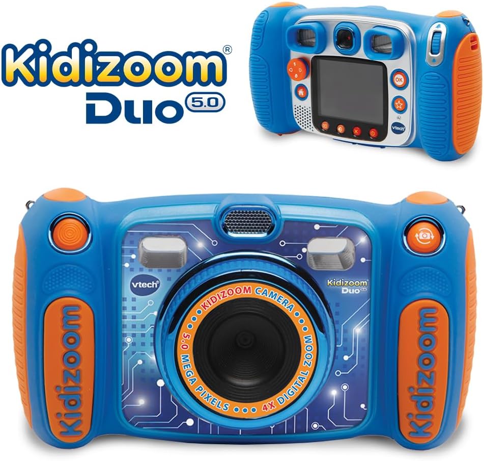 VTech KidiZoom Duo FX, câmera infantil com tela colorida, 8 MP, fotos, selfies e vídeos, filtros AR, 20 jogos, 75 efeitos de foto e vídeo, filtros e molduras, para bebês de 3, 4, 5, 6, 7 anos ou mais, azul