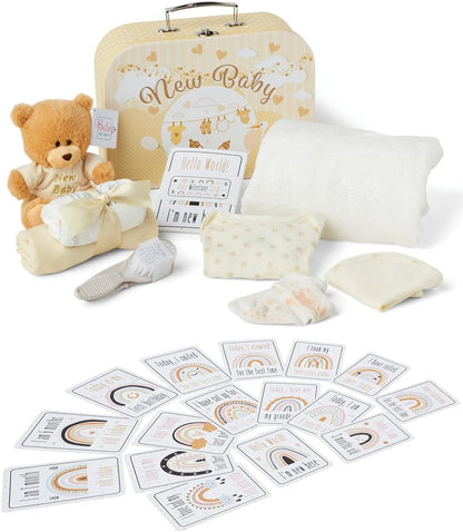 Presentes personalizados para bebês - Caixa de lembranças unissex inclui itens essenciais para bebês recém-nascidos, ursinho de pelúcia, itens essenciais para recém-nascidos e presentes para bebês