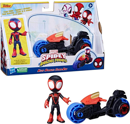 Spidey and His Amazing Friends  Marvel, boneco de ação de Miles Morales, motocicleta de brinquedo, brinquedos para meninos e meninas de 3 anos e mais