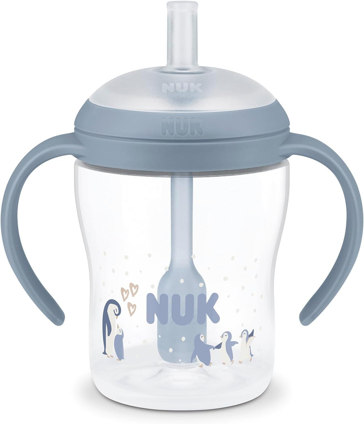 NUK Copo de Treinamento com Canudo Perfect Match | 8+ meses | 150 ml | Copo com canudo antivazamento para bebês | Alças antiderrapantes | Pinguim | 1 unidade