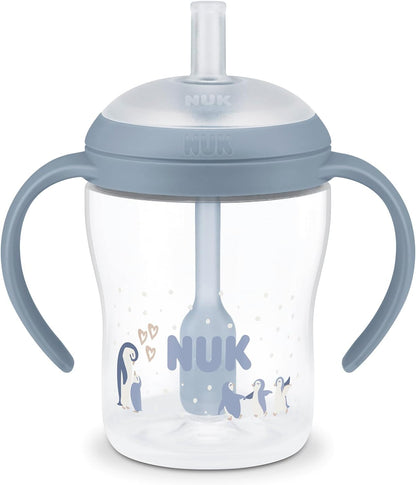 NUK Copo de Treinamento com Canudo Perfect Match | 8+ meses | 150 ml | Copo com canudo antivazamento para bebês | Alças antiderrapantes | Pinguim | 1 unidade