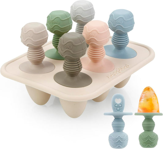 PandaEar Forma de silicone para picolé infantil com palitos, 6 cavidades, ideal para mini picolés de leite materno congelado.