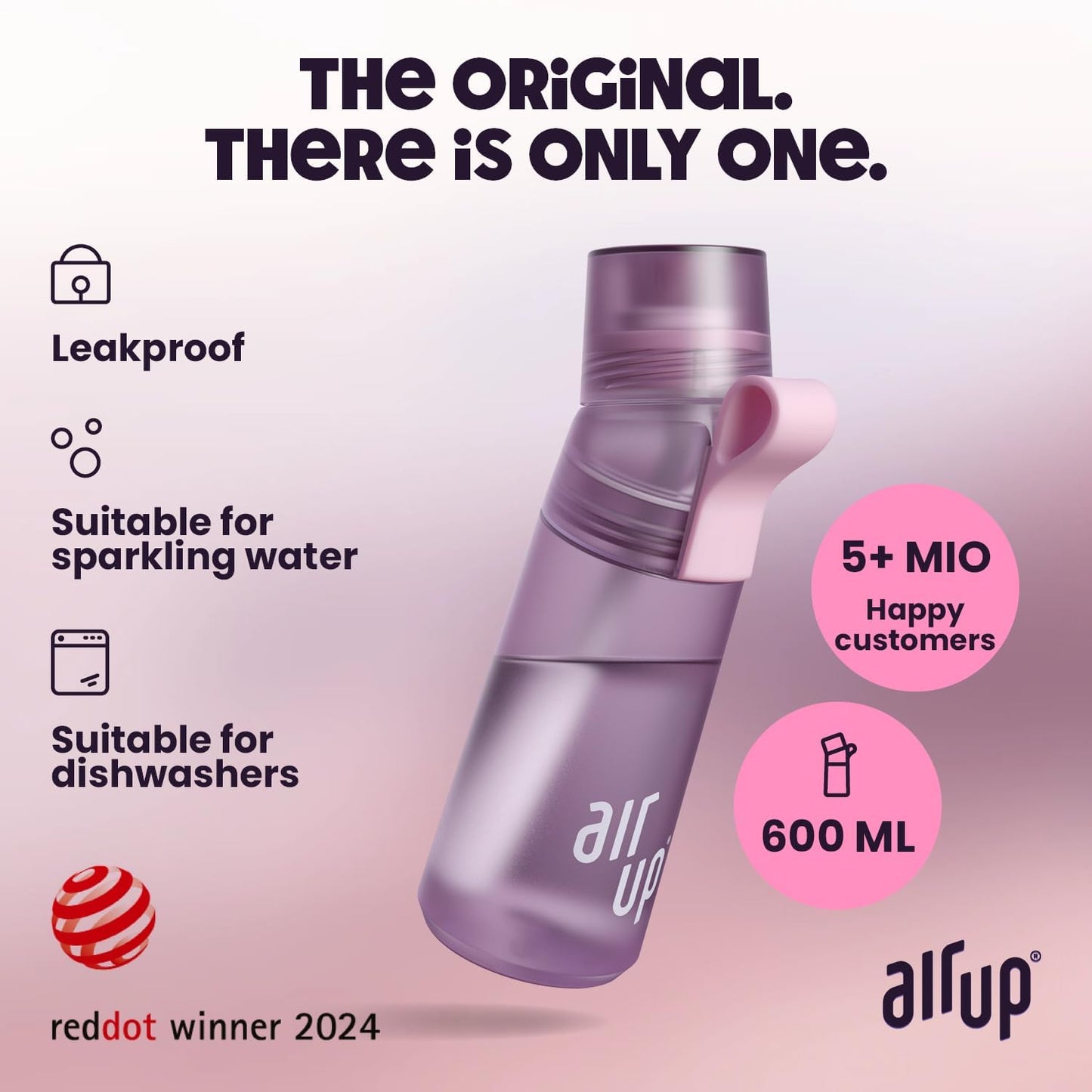 Garrafa de água AIR UP® Gen2, kit inicial original com cápsulas em 5 sabores | Garrafa de água de 600ml com sabor sem açúcar | Pode ser lavada na máquina de lavar louça, livre de BPA | Cor roxa