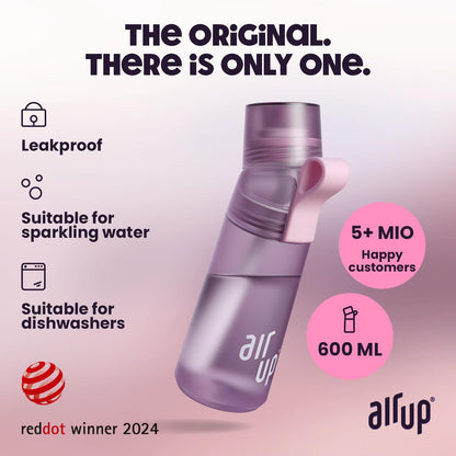 Garrafa de água AIR UP® Gen2, kit inicial original com cápsulas em 5 sabores | Garrafa de água de 600ml com sabor sem açúcar | Pode ser lavada na máquina de lavar louça, livre de BPA | Cor roxa