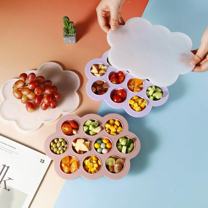 PandaEar Conjunto de 2 Bandejas de Silicone para Congelamento de Comida de Bebê com Tampas, Recipiente Perfeito para Armazenar Comida Caseira, Frutas, Purês e Leite Materno (Rosa/Roxo)