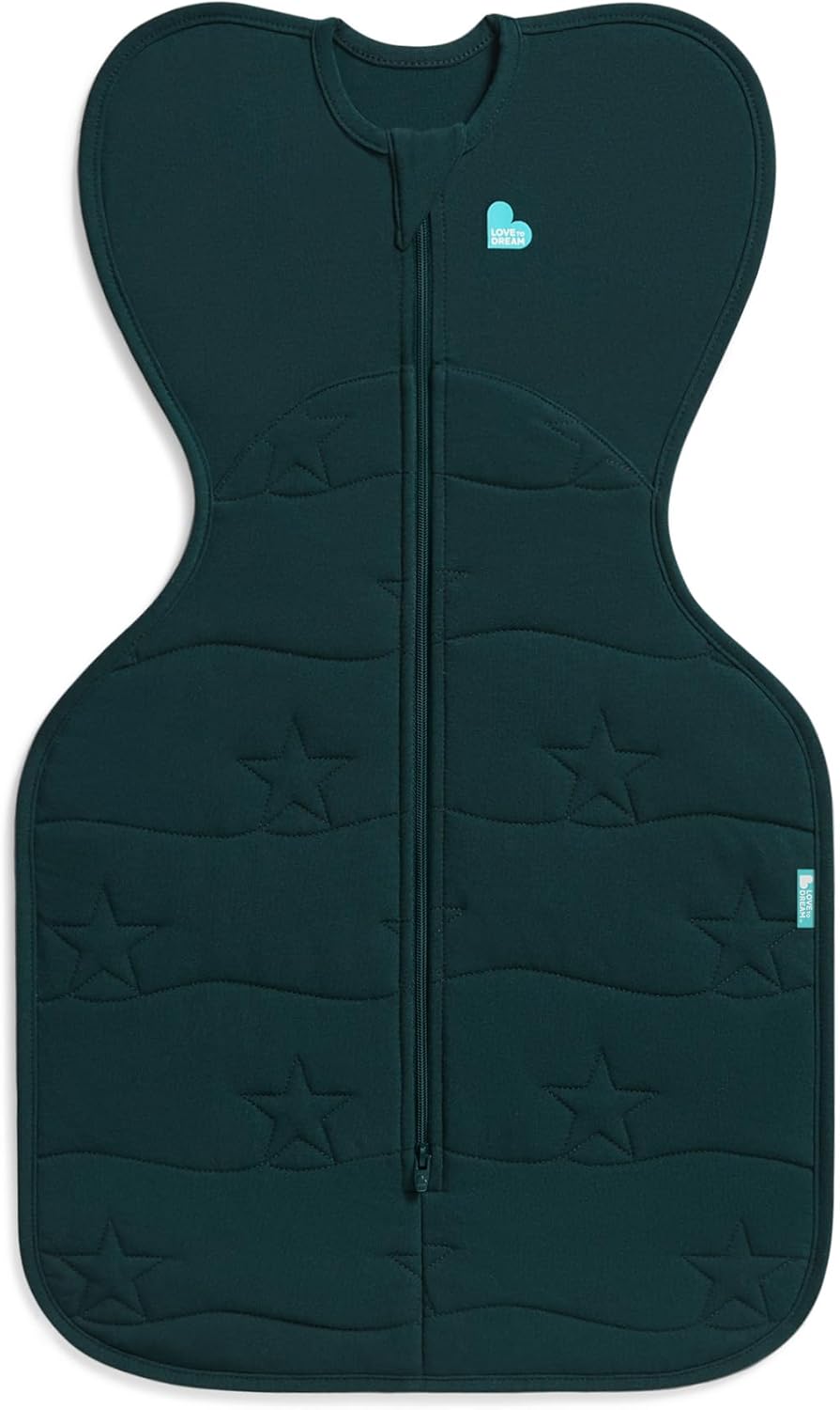 Love To Dream™ Swaddle UP™, Tamanho Pequeno (3,5-6 kg) - Verde Floresta, Ajuste Perfeito, Favorece uma Rotina de Sono Saudável, 3,5 Tog para Temperaturas Frias (14-16°C), Algodão Elástico Acolchoado Lavável à Máquina,