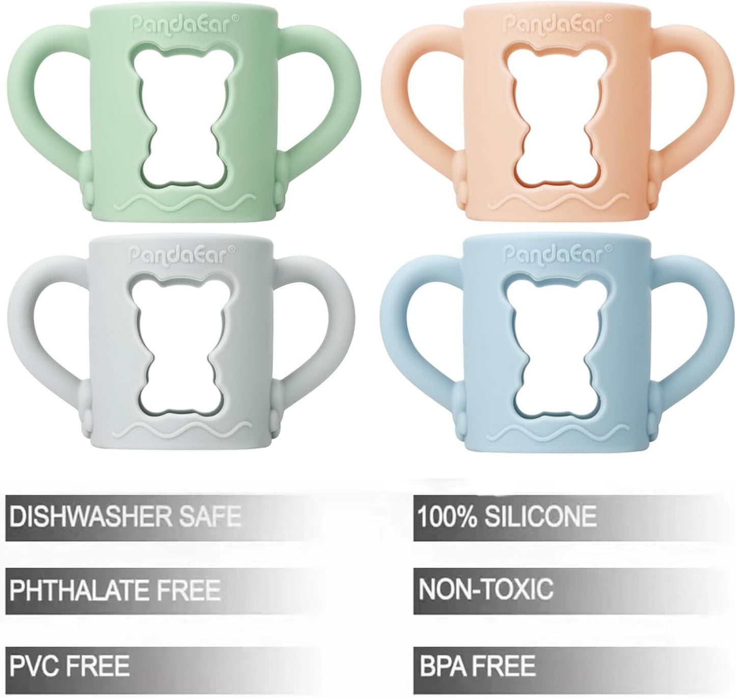 PandaEar Conjunto de 4 Alças de Silicone Compatíveis com Mamadeiras Estreitas Dr. Brown's de 250 ml (8 oz), Suportes para Mamadeira