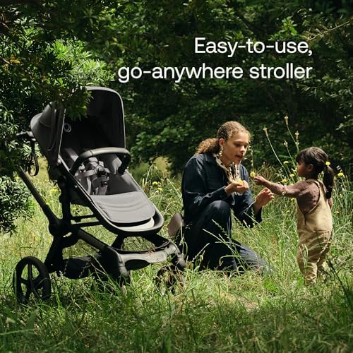 Bugaboo Carrinho de Bebê Fox 5 Renew All-Terrain, 2 em 1, com Suspensão Total, Fácil de Dobrar, Assento Extensível para Crianças, Manobrabilidade com Uma Só Mão, Chassi Preto e Capota Azul Índigo.