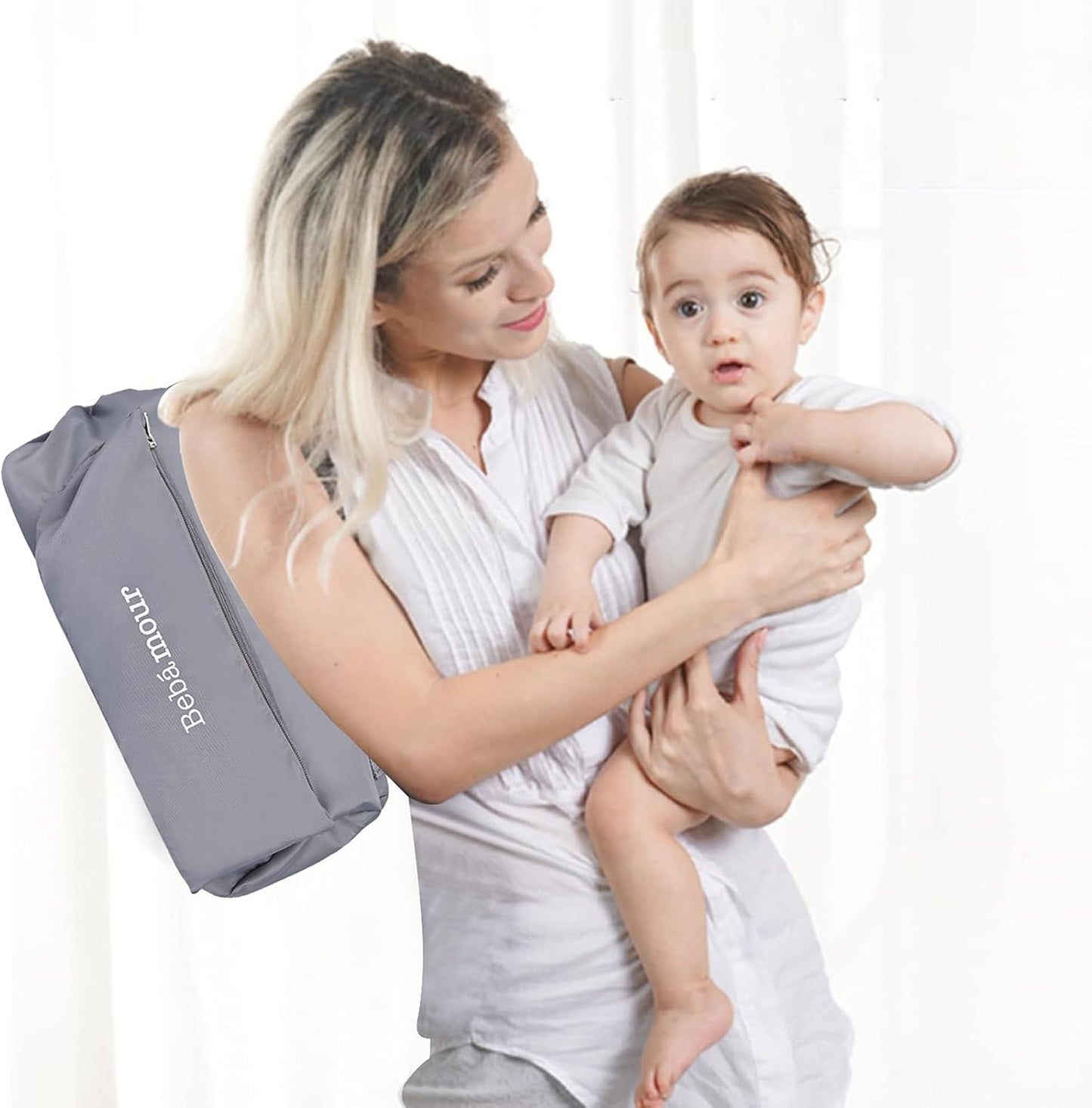 Bebamour Cadeira alta portátil dobrável para bebês , ideal para uso externo, com bandeja removível e bolsa de armazenamento. Cor: cinza.