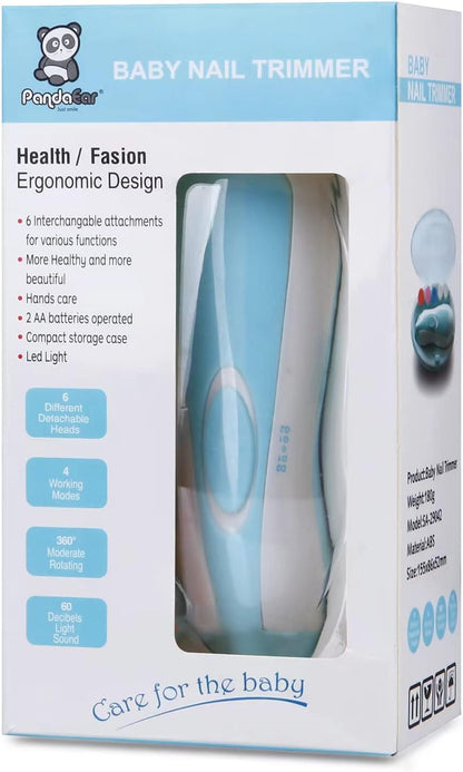 PandaEar Aparador de Unhas Elétrico para Bebês, Kit com 6 Lixas de Reposição Extras (Azul)