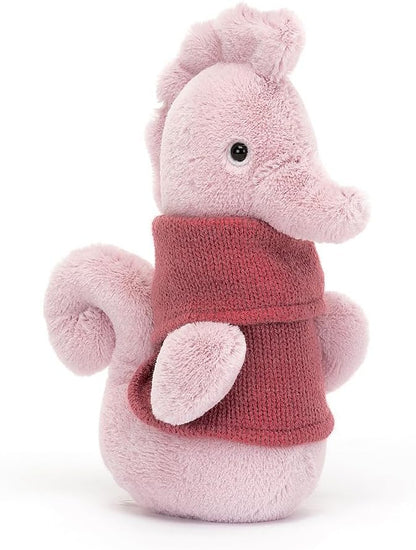 Jellycat Decoração de pelúcia colecionável Cozy Crew em forma de cavalo-marinho rosa